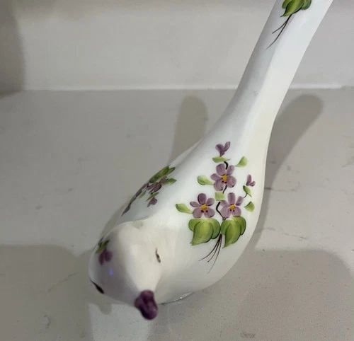 Fenton Milk Glass Happiness Bird Violets In The Snow Figurine Handpainted Signed