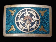 QA11125 VINTAGE 1970s  MAYAN CALENDER  SOUTHWESTERN DESIGN ART BELT BUCKLE