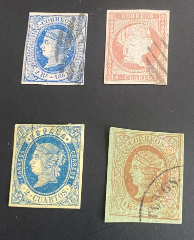 Early Spain used stamps Imperforated-Perforated. Good condition. 25 stamps. $35