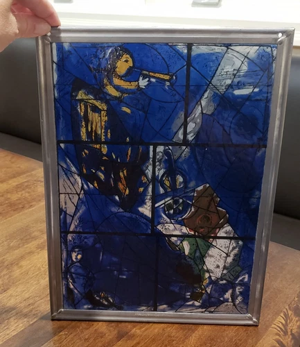 MARC CHAGALL - WINDOW ART GLASS PANEL 9.25" X 12.5", 2.7 Pounds