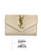 SAINT LAURENT YSL CASSANDRE MATELASSE Dark Beige Envelope Wallet Grain de Poudre
