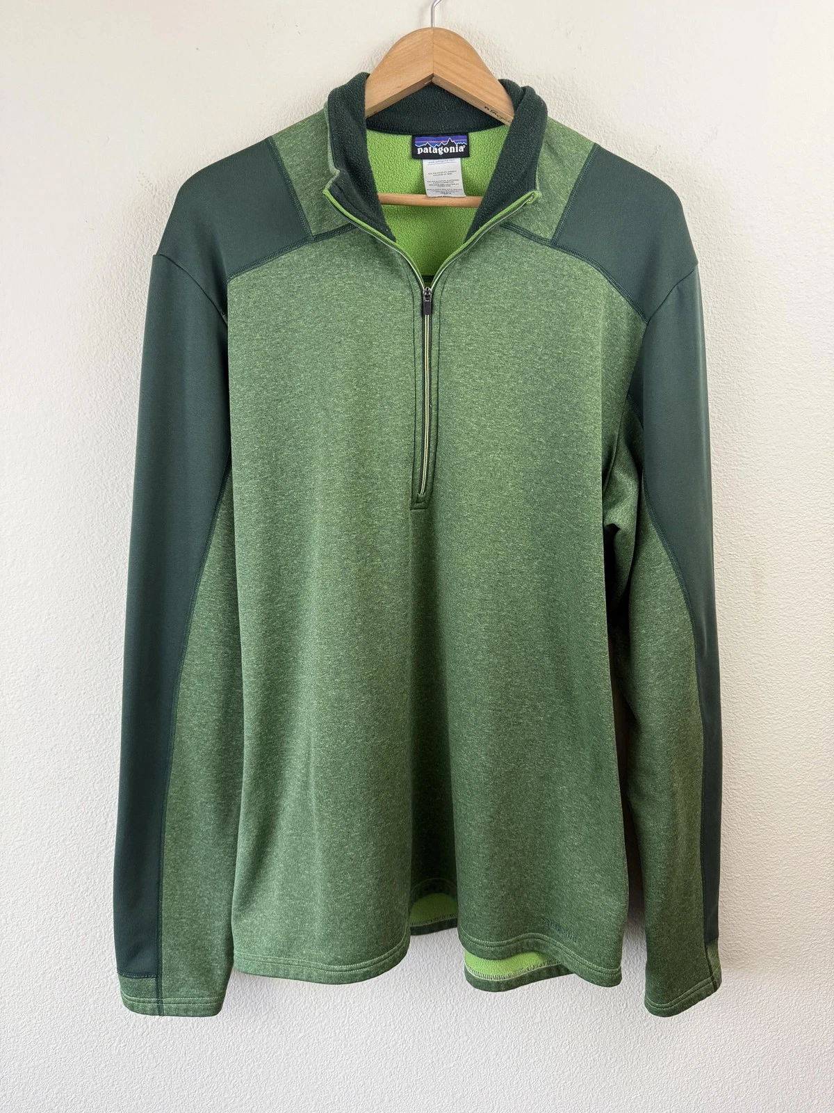 Patagonia Fleece Pullover Mens XL Green 1/4 Zip Stretch Panels Hiking Layer