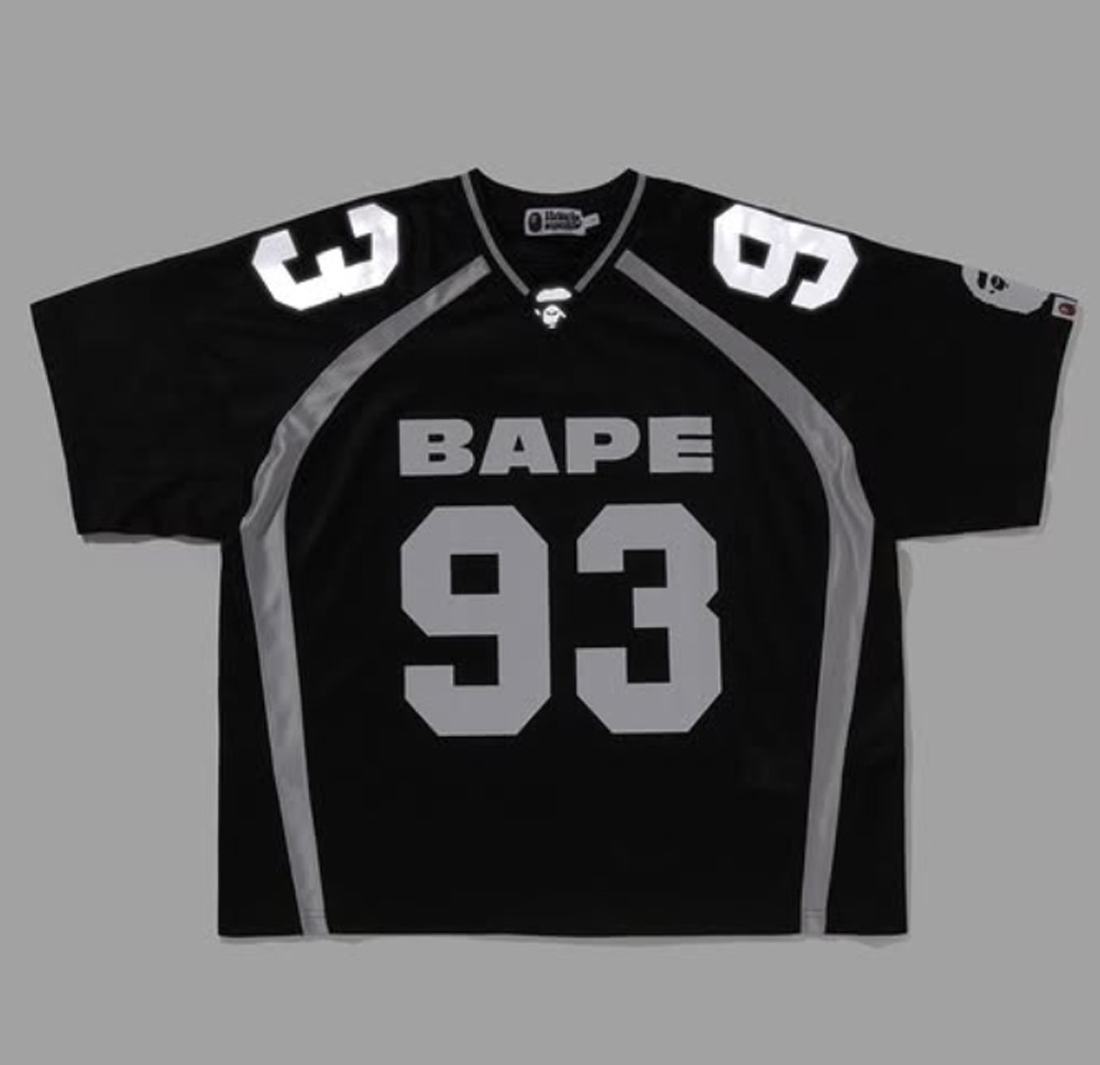 A BATHING APE Men's LINE CAMO JACQUARD RELAXED FOOTBALL JERSEY TEE