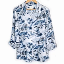 Cynthia Rowley 100% Linen Button-Up Top XL Roll-Tab Coastal Italy Resort Cruise