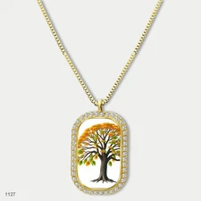 Gorgeous Tree Of Life Pendant Necklace Chain Printed Dog Tag Chain Gift Design D