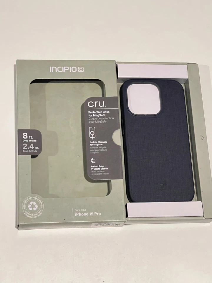 TOTALMENTE NUEVO Incipio cru. Funda Protectora Magsafe iPhone 15 Pro 6.1" Lona Azul Marino Foto 2 de 3