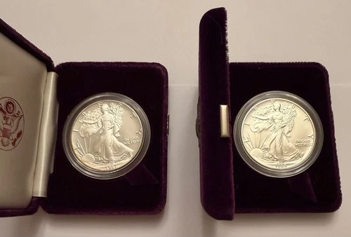 Silver Lot Of 2 - 1987 & 88 US American Eagle One Ounce Proof Coins w/ Box & COA