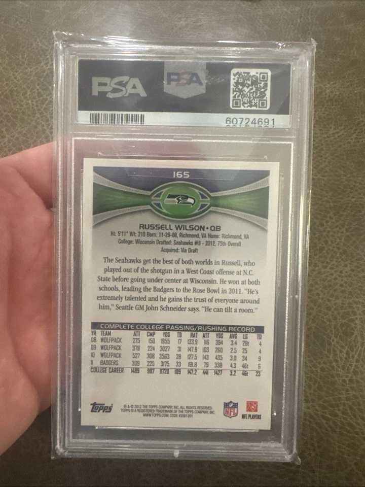 2012 Topps - Russell Wilson #165 Stands in Background (RC) PSA  Mint 9 - Image 2 of 2