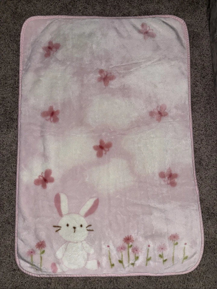 Carters Pink Bunny Micropelush Conejo Flores Mariposa Bebé Manta Acrílico Poliéster Foto 2 de 4