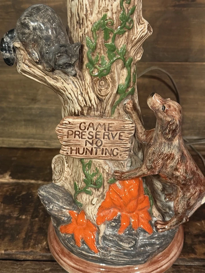 Vintage Ceramic Hunting Scene Table Lamp Tested Works***See Pics For 2 Chips*** - Image 2 of 4