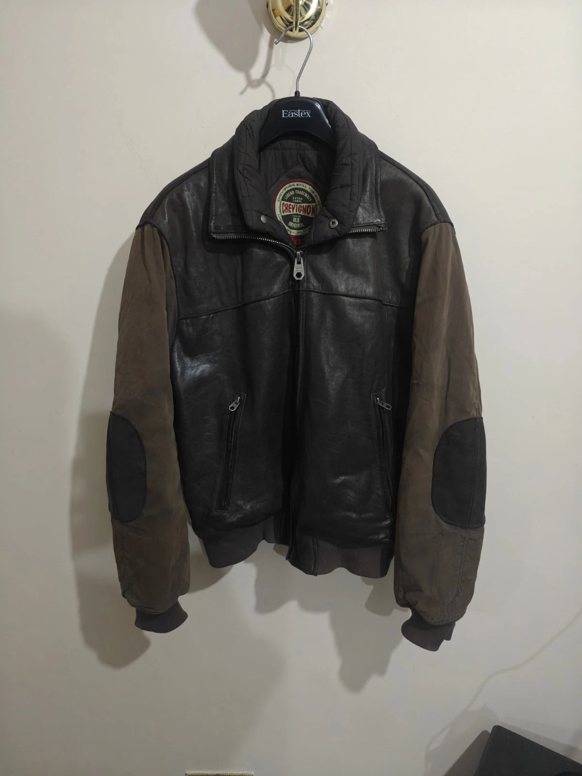 Vintage Chevignon Soft Half Leather Sheepskin Flying Jacket Brown Mens Size L