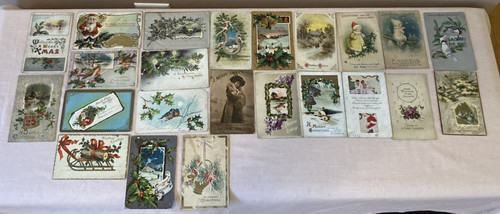 Early 1900's Christmas Holiday Greeting Cards Postcards Ephemera Lot of 23