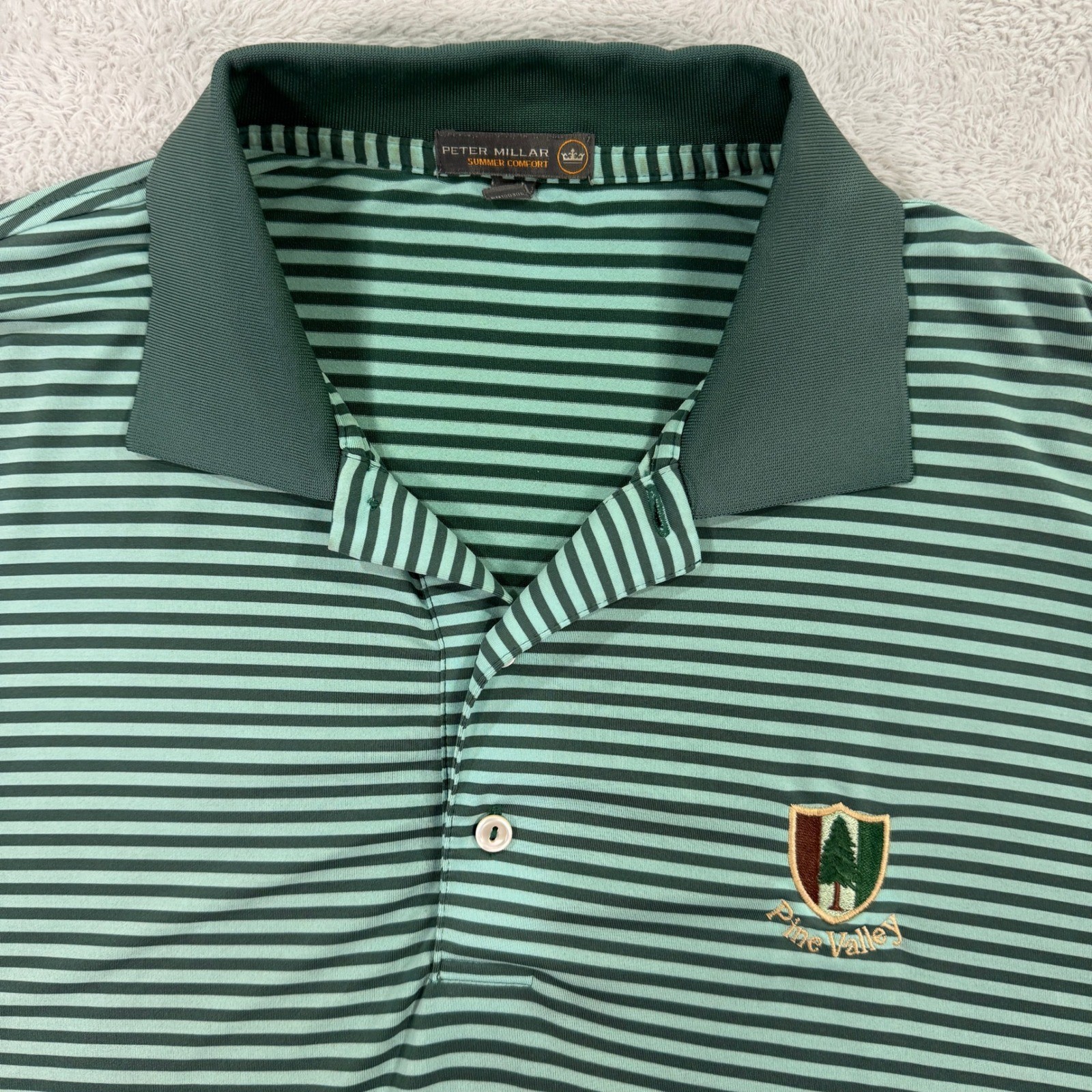Peter Millar Summer Comfort Pine Valley Golf Polo Shirt Mens Large Green Stripe