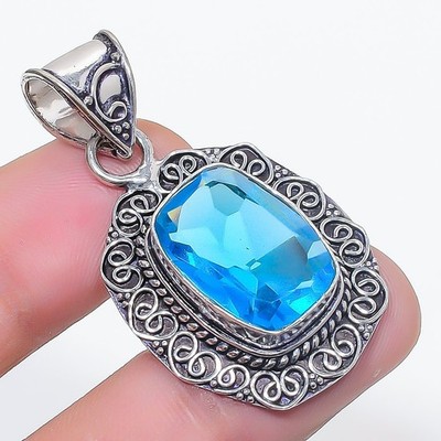 London Blautopas Edelstein Anhänger handgefertigt einzigartig Vintage Schmuck...