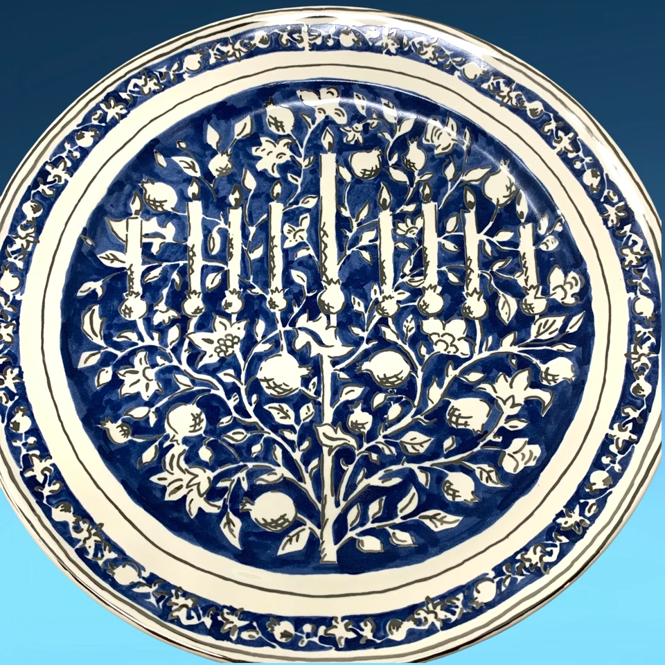 NUEVO Lote 4 platos de ensalada de gres botánico Pottery Barn Hanukkah de 9,5" en caja Foto 4 de 4