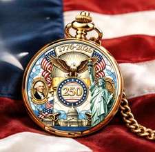 American 250Th Anniversary White Eagle Statue of Liberty Pocket Watch Gift New