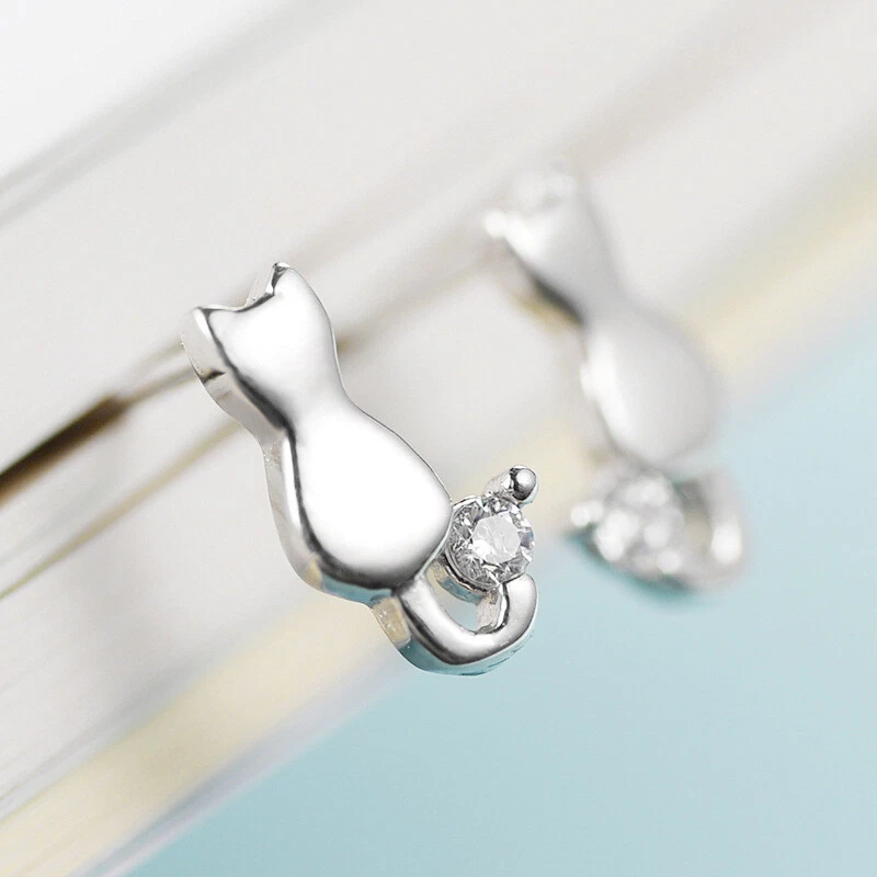 Mini Ohrstecker Sterling Silber 925 Katze Damen Ohrringe - Bild 2 von 4