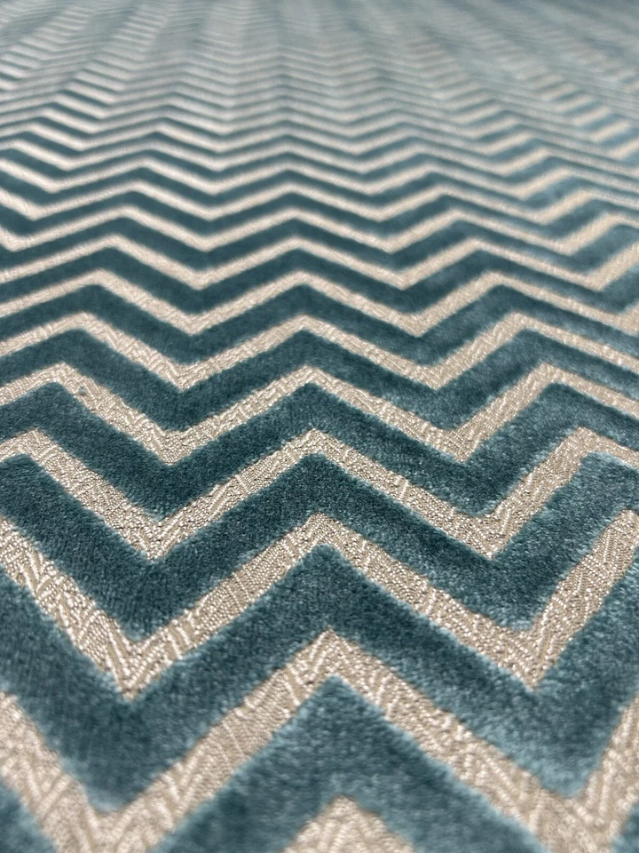 Kravet Clarke & Clarke Prisma Teal Fabric  Modern Zigzag Raised Velvet 24”x 54”L - Image 3 of 4