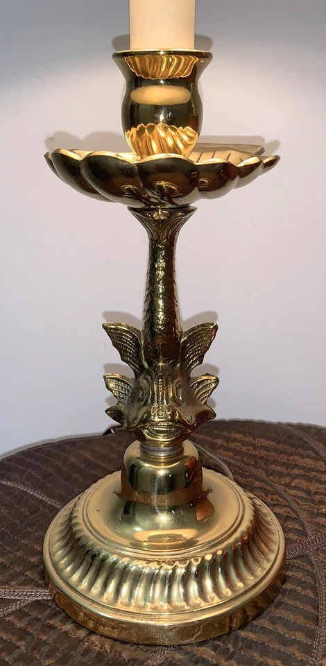 Lámpara PAUL HANSON KOI FISH Vieira Concha Marina LATÓN Rara con Pantalla Foto 2 de 4