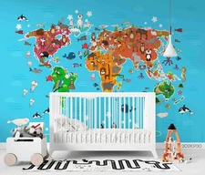 3D Anmal World Map Wallpaper Wall Mural Removable Self-adhesive Sticker1888