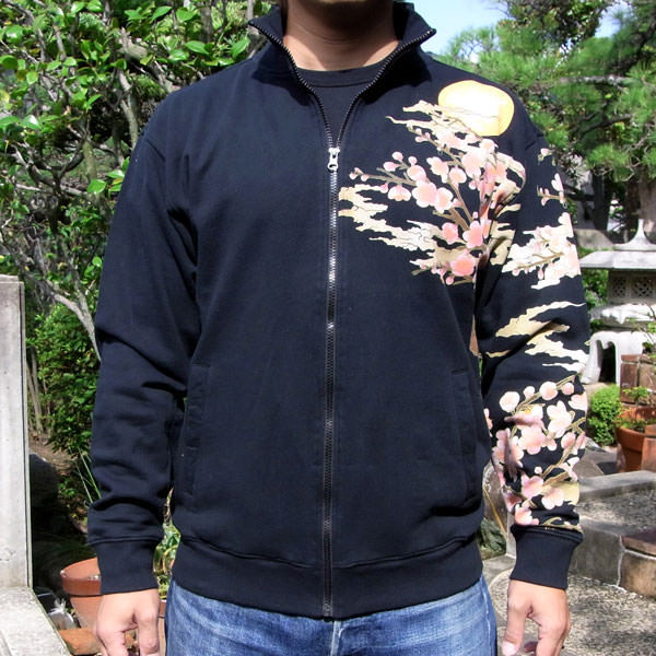Mens Zip Jacket Japanese Pattern Embroidery Phoenix Bird