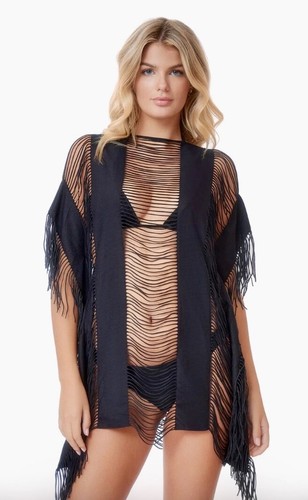 PilyQ PQ Monique Cover Up Black Gold Sleeveless Fringed ~NWT~ M/L