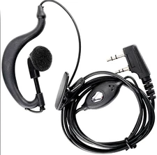 Two Way Black Radio/Walkie Talkie Headset - G Shaped Earpiece w/Mic, 2 Pin Plug