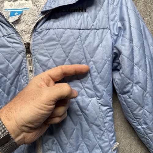 Columbia Jacket Girls Small 7/8 Blue Full Zip Hood Fleece Lined Quilted - Picture 4 of 13