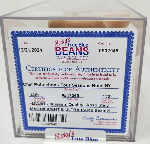 Authenticated Chef Robuchon Bear Ty Beanie Baby Four Seasons NY Joel MWMT MQ - Picture 6 of 6