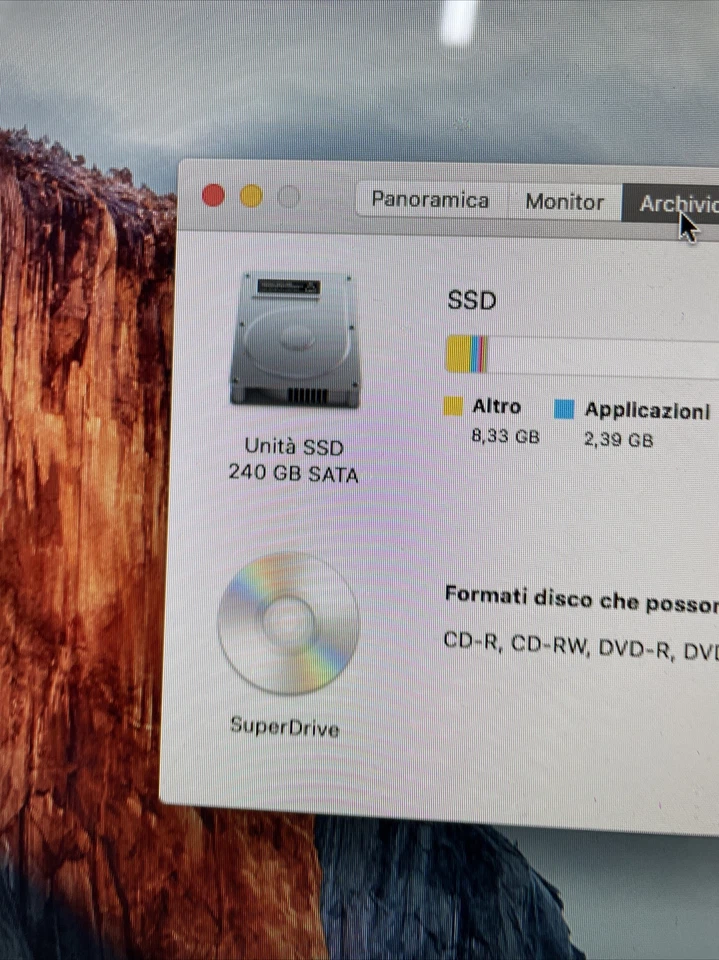 APPLE IMAC 21.5" 2010 ALLUMINIO CORE i3 SSD 240GB RAM 4GB GRADO A - Immagine 2 di 2