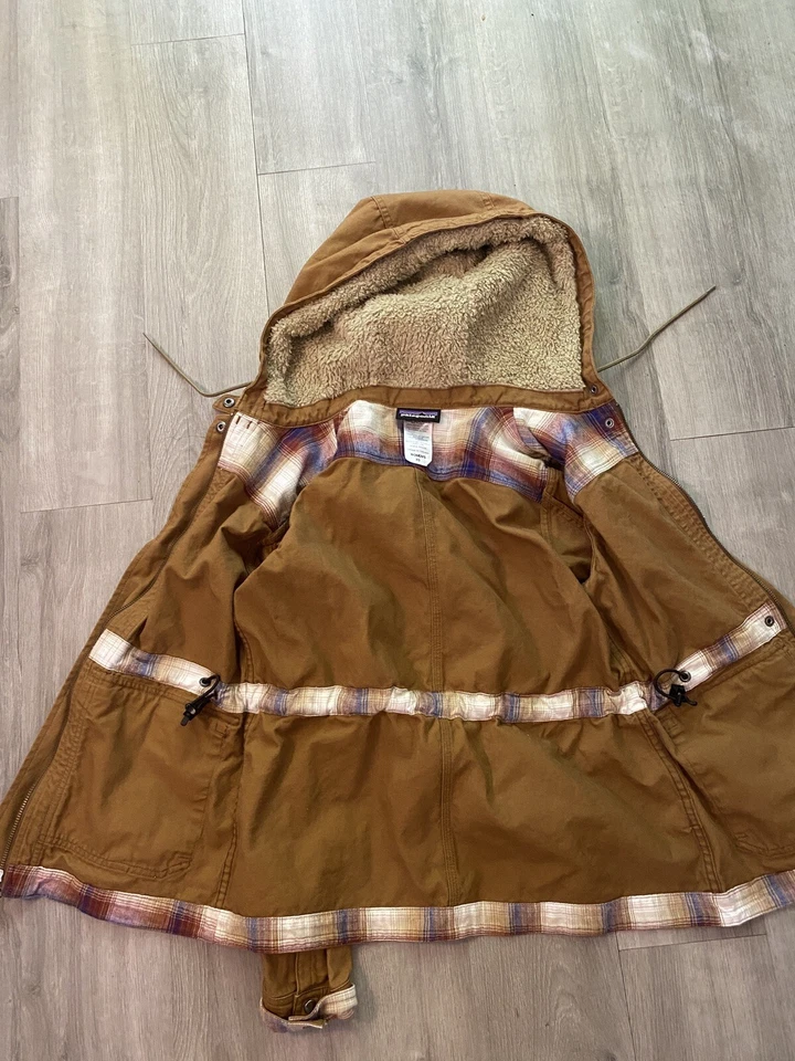 PATAGONIA CON CAPUCHA PRAIRIE DAWN Cremallera y Snap Frontal XS Marrón Tostado Algodón Orgánico ¡EXCELENTE ESTADO USADO!! Foto 4 de 4