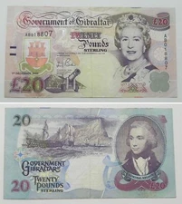 N021  2006 Gibraltar 20 Pounds Sterling Note, AU, P33, #AB018807
