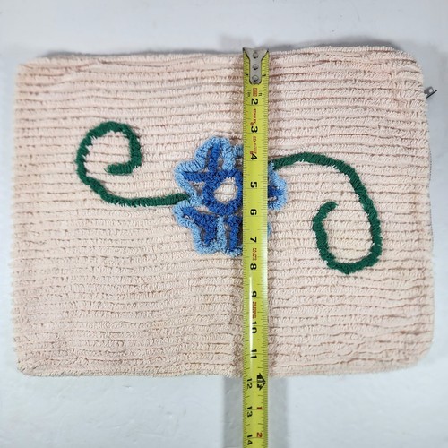 Vintage 50s Sculpted Chenille Tufted Pink/Blue Flower Pillow Cover - Picture 7 of 7