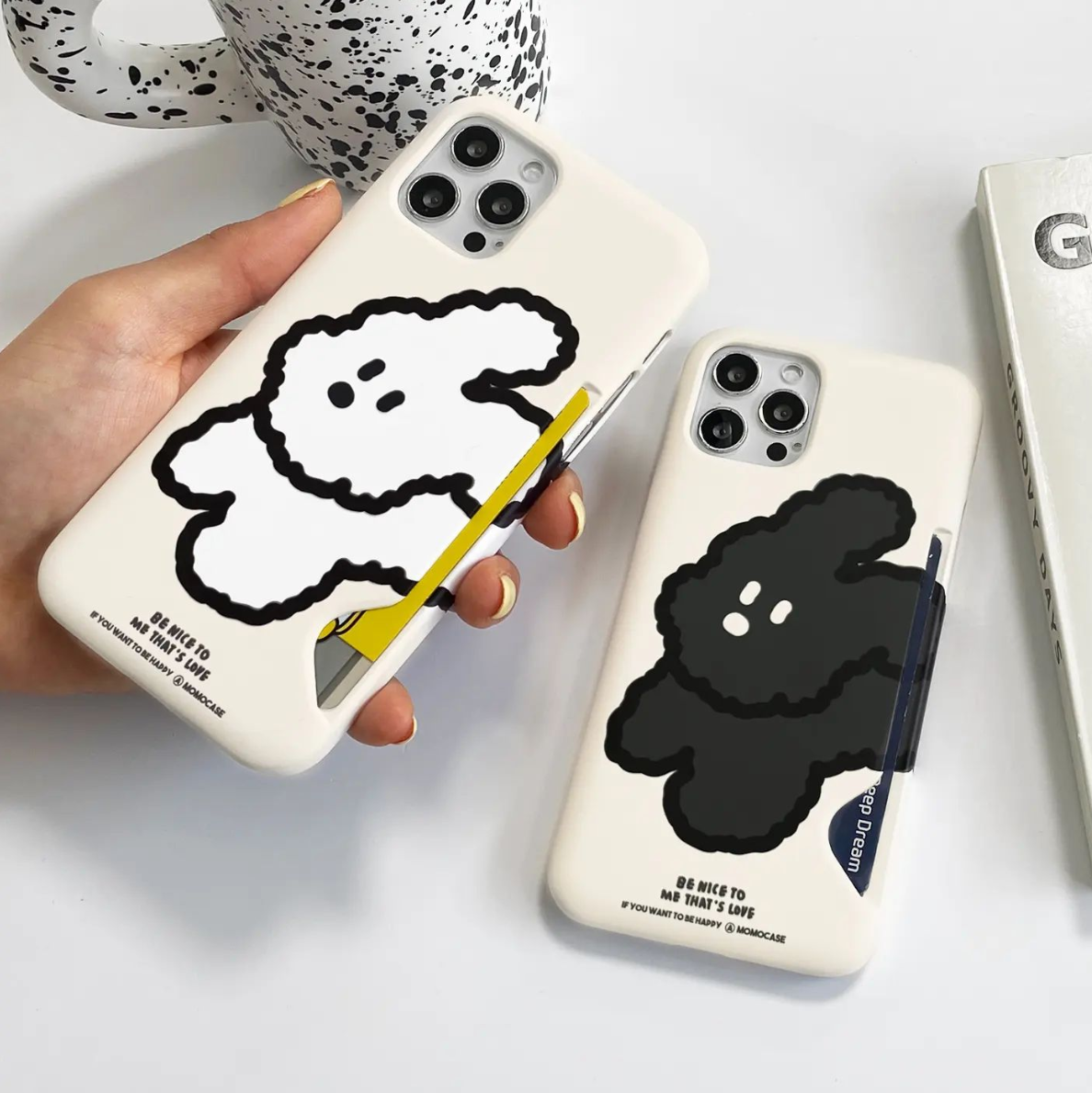 Slim Korean Cute Hard Phone Case with Card Storage for iPhone 14 Promax Galaxy Stylish Design