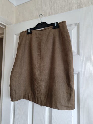 EAST Pure Linen Skirt Pencil Bronze Gold Knee Length Smart Casual Size UK 16 - Picture 2 of 5