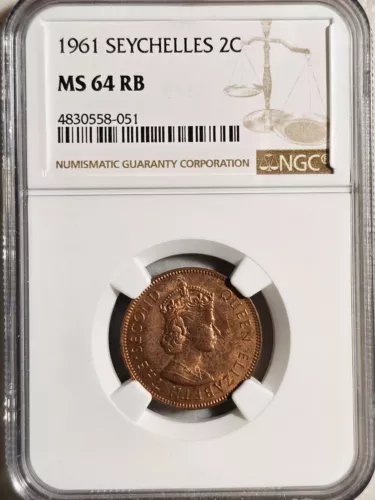 Seychelles 2 Cents 1961 NGC MS 64 RB
