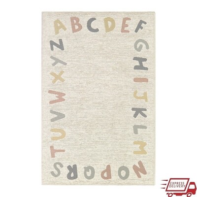 Indoor Alphabet Rug Stain Resistant Low Pile Eco-Friendly Kids Living Room Decor