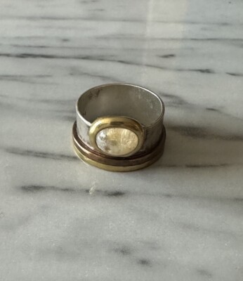 925 dreifarbiger gemischter Metall Silpada Ring - Silber Messing Kupfer Citrin