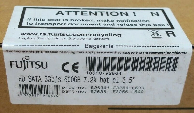 New Fujitsu 500GB 3.5" 7.2K Hot-Plug SATA 3Gb/s HDD Hard Drive S26361-F3256-L500 - Image 3 of 3