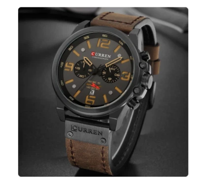 Montre militaire Curren avec bracelet en cuir et cadran chronogaphe pour homme - Photo 1/4