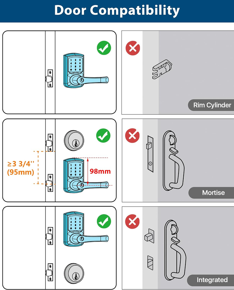 Keyless Entry Door Lock, Keypad Door Lock with Handle, Electronic Door