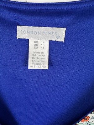 London Times Dress 14 Paisley Coral Blue Casual Shift Mixed Print Pullover