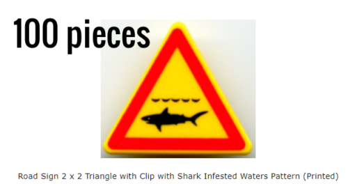 100 x cartello stradale giallo minifig sfuso 2 x 2 triangolo con clip con squalo infestato - Foto 1 di 1