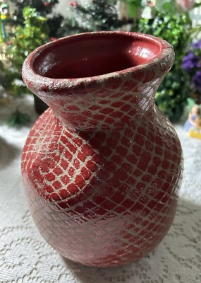 Kare Designed Organic Red Artisan Czechoslovakia Pottery Vase