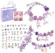 DIY Charm Bracelet Making Kit | Purple Beads & Charms Jewelry Set for Girls