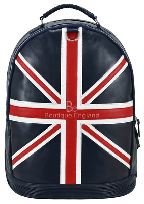 backpack leather made in england deaign Union Jack Leather Backpack Navy Blue Perforated Classic Style 100% Real  Leather