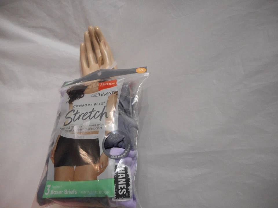 Hanes Ultimate Women's 3 Tagless Boxer Brief Gray/Purple Panty LARGE - Image 2 of 4