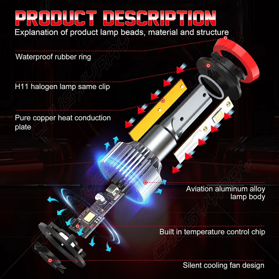 Kit combinado de 4 bombillas LED de haz alto bajo para Volvo S60 2005-2013 H11 Foto 4 de 4