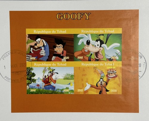 Chad 2020 (2 Large FDC WITH STAMP SHEET) Disney Goofy Cartoons (PERF. + IMPERF.) - Picture 2 of 3