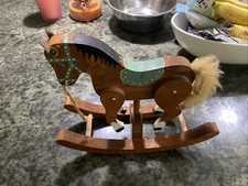 VTG Handmade Wooden Toy Clacking Rocking Horse Leather Ears Fur Tail 9  